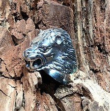Lion Tête 925 Bague Argent