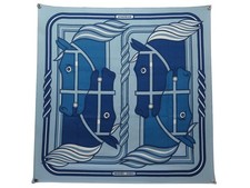 FOULARD HERMES QUADRIGE CARRE 90 PIERRE PERON SOIE BLEUE BOITE SILK SCARF 530€