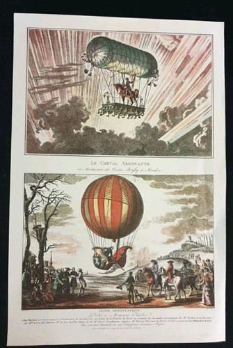 Gravure montgolfiere cheval - montgolfiere,