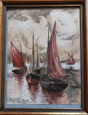 Fred Pailhès  (1902-1991)  - Le Havre - Bateaux dans le port