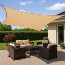 Voile D'Ombrage 5 x 5 M Beige Protection Solaire Vent Toit Ouvrant Dispositif