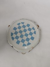 Ancien Dessous Plat Damier Bleu Clair Style Lustucru Tôle Émaillée