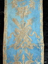 SOIE TISSEE LARGE RUBAN TISSE JACQUARD 19 é CARQUOIS CORNE D'ABONDANCE OISEAUX