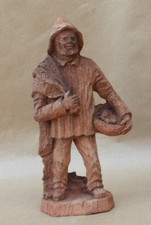 Statuette figurine de pêcheur marin océan mer ancienne bois résine vintage