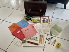 Cartable complet années 60 – fournitures vintage rares (prix à l’unité ou lot)