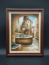 Tableau signé Hugo – Fontaine de Saint-Paul-de-Vence – Décoration - Cadeau Noël 