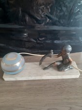 ART DECO  LAMPE  VEILLEUSE femme Enfant Oiseaux Régule sur base en marbre
