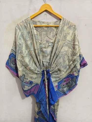 Floral print sari silk kaftan - floral,