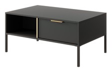 Table Basse Lars Table De Salon 97x60x44cm Anthracite Or Avec Tiroirs
