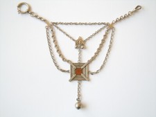 Collier Charivari Chaîne De Montre En Or Avec Pierre/Metal Boules 50,9 G