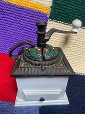 superbe moulin à café ancien décors floral / fer et bois / rare