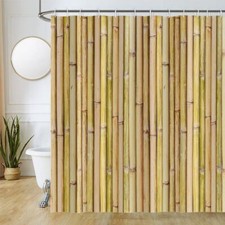 Rideau Douche Bambou Rideau de Douche Anti Moisissure 180x240cm Jaune Effet B...