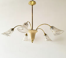 LUSTRE SUSPENSION VINTAGE 1950 ACIER LAITON VERRE DORE & OPAQUE 50S RETRO 1950S