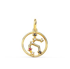 Pendentif Or 18k 750 Mls. Médaille Constellation Horoscope 12 MM Virgo