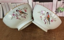 2 Bols Anciens En Porcelaine Décor Oiseaux / ref L6
