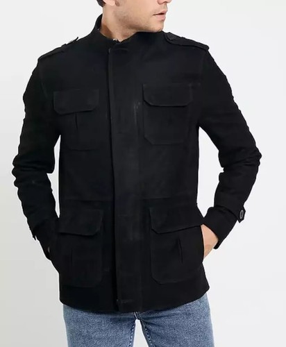 Veste trucker cuir suédé - en,