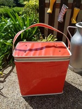 ANCIENNE GLACIÈRE ROUGE VINYL RÉTRO VINTAGE CAMPING PIQUE NIQUE VACANCES PLAGE 