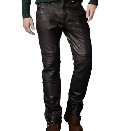Pantalon stylé noir cuir - pantalon, en