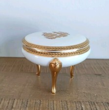 Vide Poche / Bonbonnière En Porcelaine De Limoges 3 Pieds Scène Galante Blanc Or