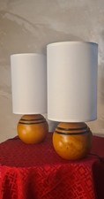 Paire de lampe boule bois vintage chevet style scandinave 32 X 14 tres bon etat