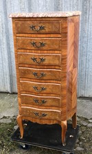 PETIT SEMAINIER EN BOIS DE ROSE MARQUETERIE DESSUS MARBRE CHIFFONNIER / COMMODE