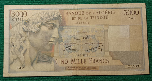 Billet algérie 5000 francs - algérie,