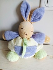 Takinou doudou peluche boule gros lapin jaune mauve vert