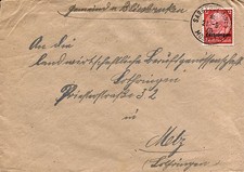 Alsace-Lorraine - Sarreguemines vers Metz  Cachet français sur timbre Lothringen