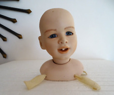 Tête poupée porcelaine biscuit numérotée - Yeux de verre bleus -  LOT 11