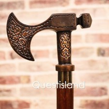 Canne Pliante En Bois Victorienne Avec Poignée De Hache Vintage Collectionnable