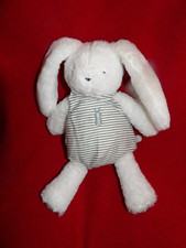 Doudou Peluche OBAIBI OKAIDI Lapin Blanc Combinainon Rayée Gris