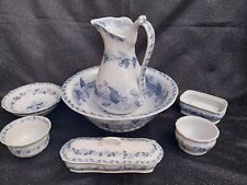 RARE SERVICE DE TOILETTE FAÏENCE U C SARREGUEMINES, MODÈLE PAVOT, 7 PIECES !