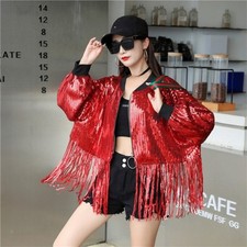 Femme Sequin Veste Extérieur Déguisement Vêtement de Soirée Dj Scène Zip Shiny