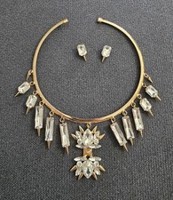 Parure mariage soirée doré etpierre transparente collier etboucles d'oreilles