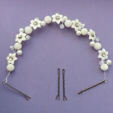 Courronne diadème fleurs couleur ivoire mariage coiffure perles nacrées cristal