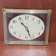 Ancienne Pendule En Formica Jaz, Moulures Dorées En Plastique, Rectangle, Marron