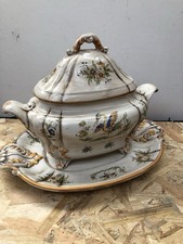 Soupière + Plateau Décor MOUSTIERS Céramique Tradition France Vintage #D059