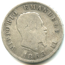 Italie 1 lire argent Victor Emmanuel II 1863 M n°8021
