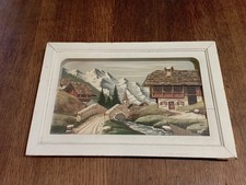 Tableau  Bois sculpté et peint  F.Raugel  Chalet Montagne Déco 41,5 cm x 27 cm