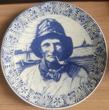 Assiette Décorative Delfts Blauw Chemkefa Volendam Holland Portrait Pêcheur 