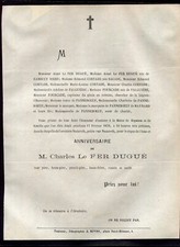 faire-part de décès de Mr. Charles LE FER DUGUË . 1876