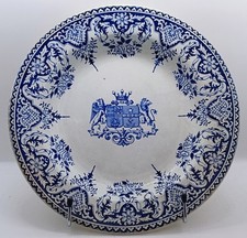 ANCIENNE ASSIETTE CREUSEFAÏENCE DE GIEN DÉCOR BLEU LIONS COURONNE ME RE CERAMIC