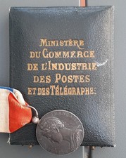 1907 Médaille d'Honneur Ministère Commerce Industrie Poste en argent + boite