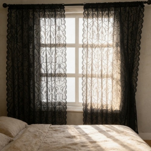 Rideaux dentelle noire - rideaux,