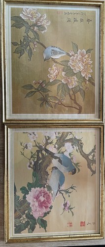 Paire tableaux sur soie - paire,