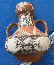 ANCIENNE CRUCHE TERRE CUITE AFRIQUE DU NORD TOUAREG BERBERE JOLIMENT PEINTE