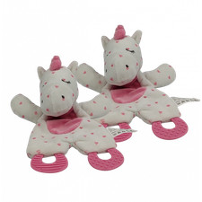 Doudou plat licorne blanche rose coeurs dentition ZDT ZD TRADING LOT DE 2 - 3209