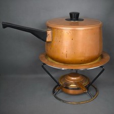 Ancien appareil à fondue cuivre,régule avec couvercle brûleur soucoupe vintage 