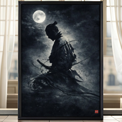 Affiche samouraï katana lune - affiche,