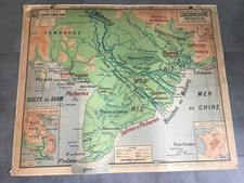Carte Affiche scolaire Vidal Lablache 40 Cochinchine russier Cambodge Ancienne 